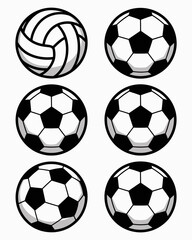 soccer, football, volleyball, ball, illustration, black, white, icon, sports, game, match, play, equipment, graphic, outline, lineart, design, drawing, sketch, athletic, monochrome, competition, print