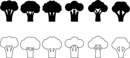 Broccoli art vectors and Set of black broccoli flat icon silhouette collections. broccoli icon design vector illustration
