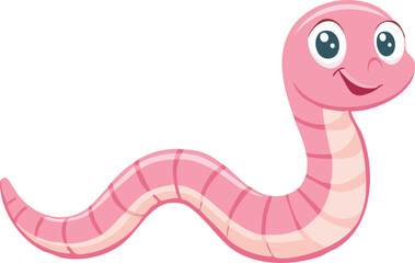 Fototapeta premium Cartoon illustration of a happy pink earthworm.
