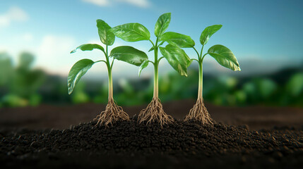 Growing plants symbolize foundation of business success, with roots representing stability and growth. This captures essence of nurturing potential and development