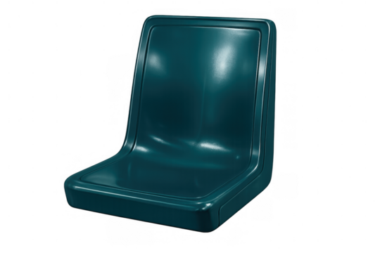 Shiny teal plastic stadium seat isolated on transparent background, perfect for sports and event visuals