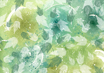 A soothing ecological pattern in an abstract style. Green background, creative bio-natural texture with leaves. Summer background with leaves, ecological watercolor texture.