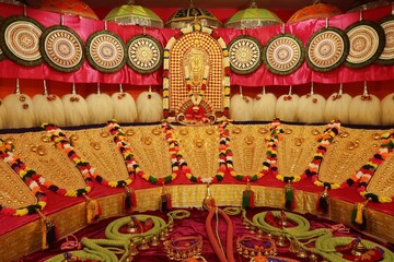 Aanachamayam or Elephant pageants are a unique feature of Kerala, India, Fineries used in Elephant...