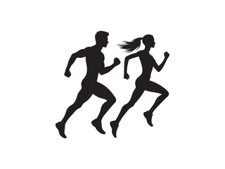 Running man and woman silhouette vector illustration for sports and fitness design