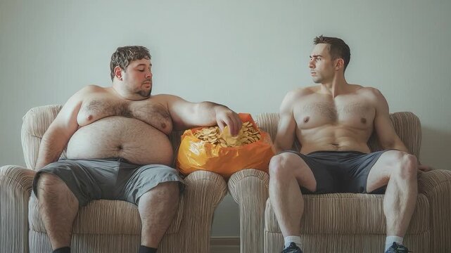 Body Transformation: A striking split image of a muscular physique juxtaposed with a body in need of change
