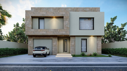 3D illustration of a stylish two-story villa 1