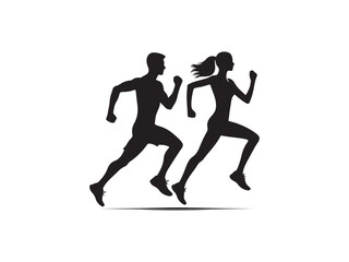 Running man and woman silhouette vector illustration for sports and fitness design