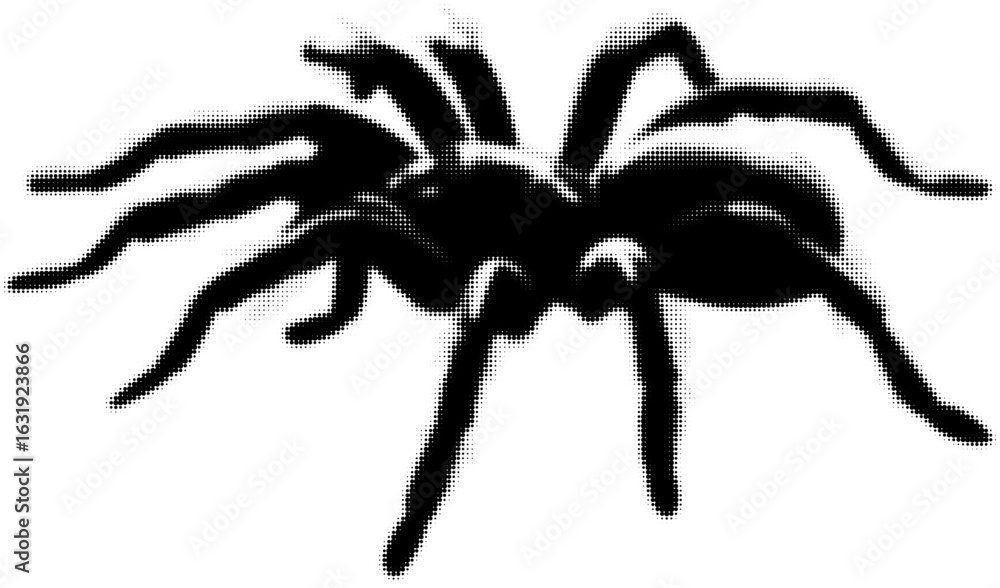 Poster Silhouette of a spider with pixelated halftone pattern effect, graphic design
