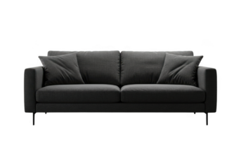 Modern gray sofa with pillows isolated on transparent background
