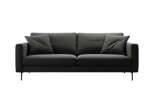 Modern gray sofa with pillows isolated on transparent background