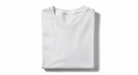 Folded white t-shirt on a white background, casting a soft shadow