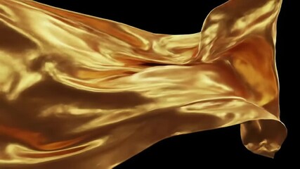 Hyperreal gold satin fabric undulating gracefully in cinematic slow motion