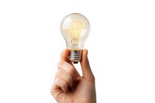 Hand holding a glowing light bulb, idea concept