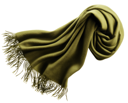 Olive-green draped shawl with fringe