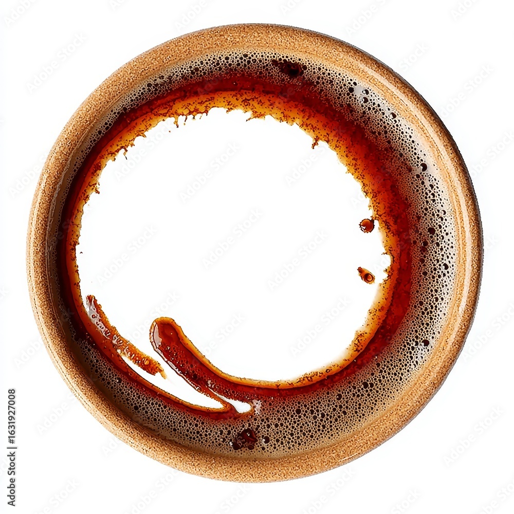 Poster abstract patterns formed by coffee residuals creating unique circular stains on inner cup surfaces