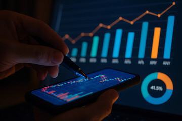 Digital Financial Analysis on Smartphone with Stylus Interaction and Colorful Market Charts