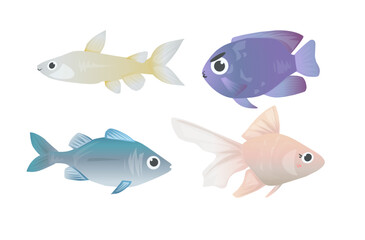set of cute cartoon fishes illustration aquatic underwater isolated on white