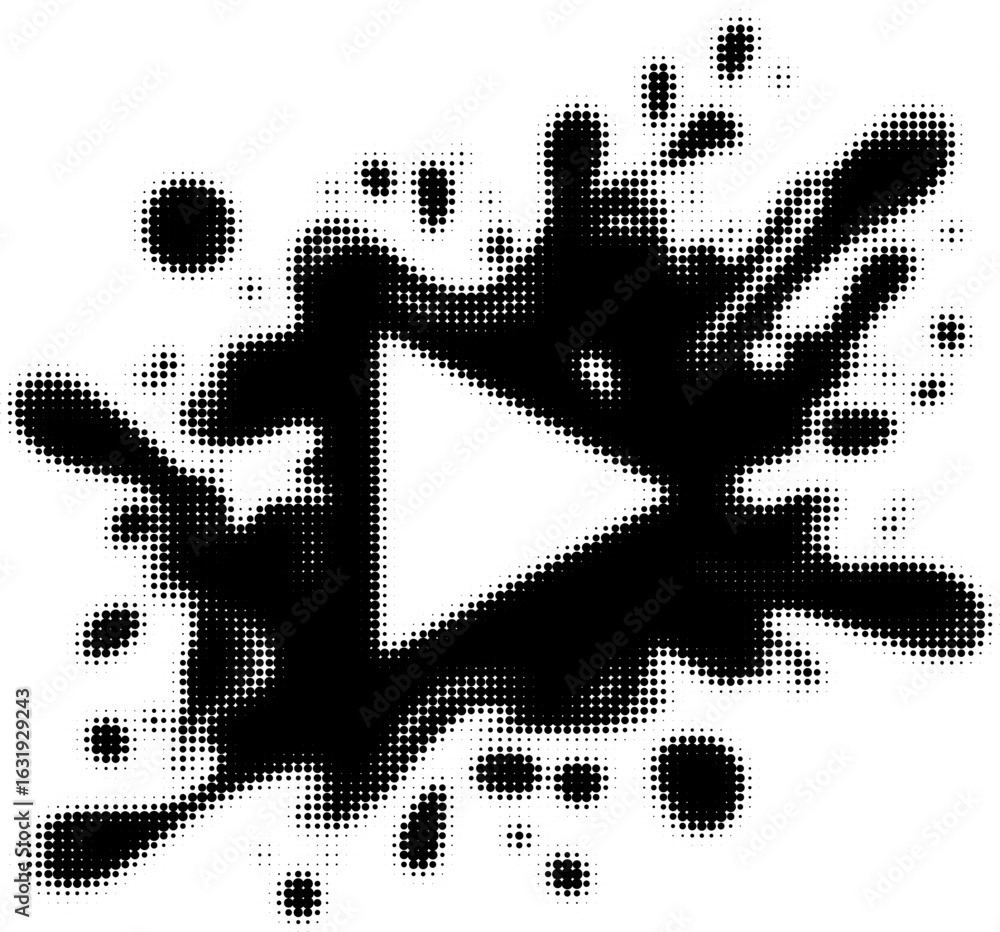 Poster black ink splash with pixelated play button in artistic design