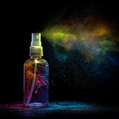 Perfume bottle on glass  background