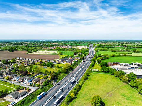 M6 Motorway from a drone, Sandbach, Cheshire, England