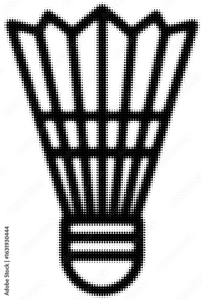 Poster black badminton shuttlecock in halftone style with dotted pattern design