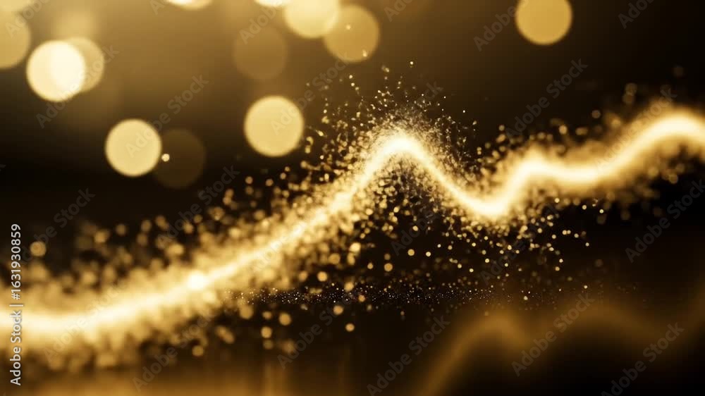Poster elegant golden glittering particles wave flowing against a dark backdrop with bokeh lights festive a