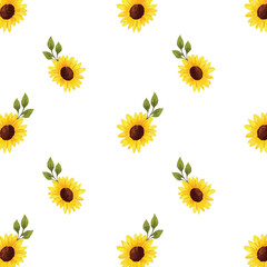 pattern watercolor sunflower with leaves