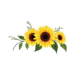 watercolor sunflower with leaves