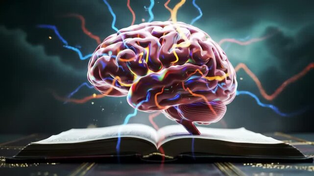 Surreal Brain on Book with Exploding Energy, Hyperreal 8-Second Animation