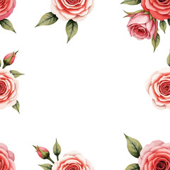 frame watercolor rose with leaves