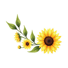 watercolor sunflower with leaves