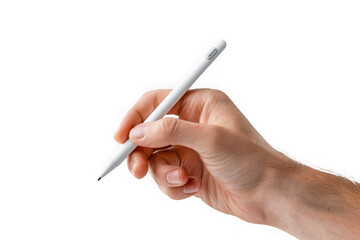 Hand holding a white stylus, writing or drawing.