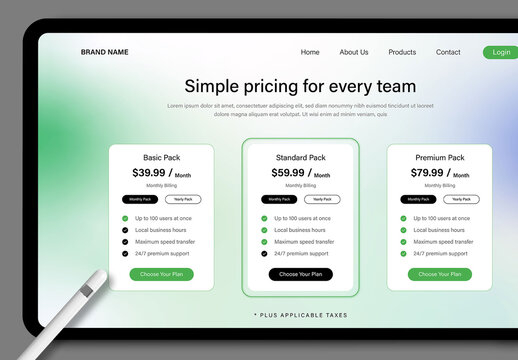 Minimal Green Gradient Pricing UI Design Template