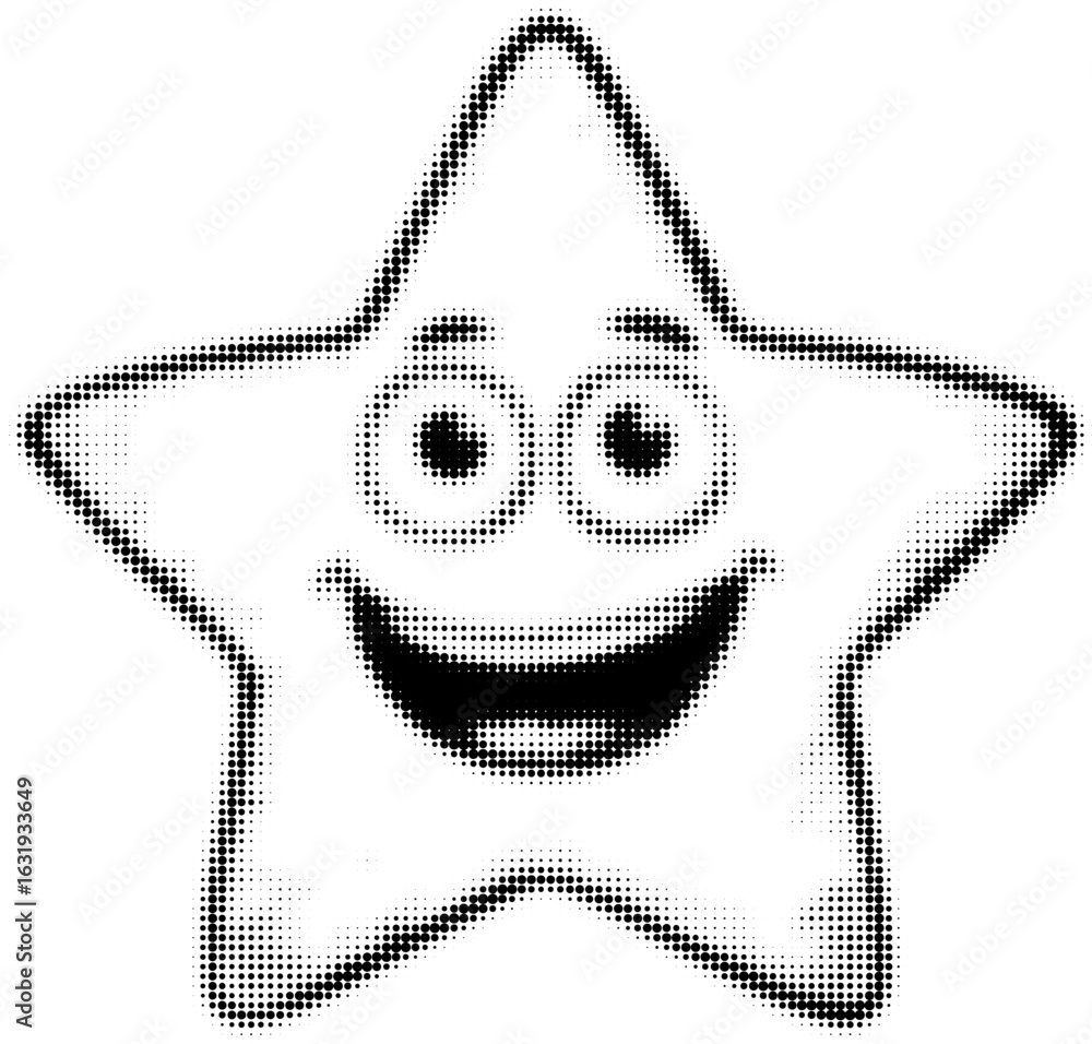 Poster smiling cartoon star with dot pattern and cheerful expression