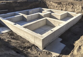 Concrete foundation with various support beams.