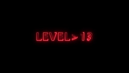 Level Fifteen text font with neon light. Level 1 neon sign. Rainbow color letters spelling out level Up appear .Glowing neon pink green color LEVEL- 1 text animation.4k icon. - Powered by Adobe