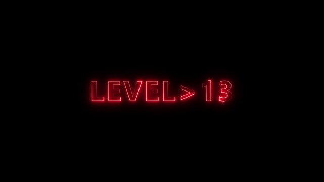 Level Fifteen text font with neon light. Level 1 neon sign. Rainbow color letters spelling out level Up appear .Glowing neon pink green color LEVEL- 1 text animation.4k icon.