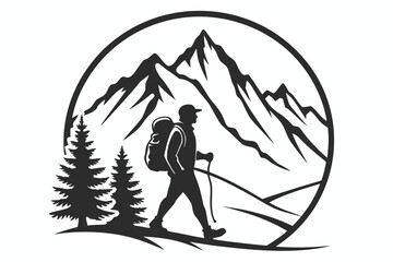 Mountain landscape inside circle silhouette