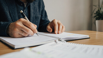 Man checking off goals in planner 