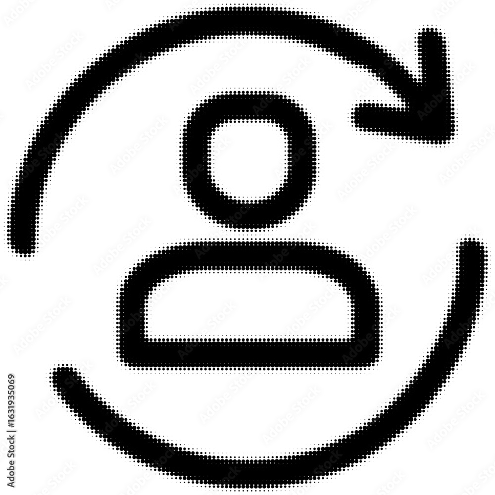 Poster black user icon with circular arrow in pixelated design