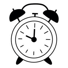 Alarm clock. Back to school concept. Simple doodle illustration, object isolated on white background