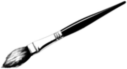 Obraz premium Halftone illustration of a single paintbrush with dotted texture effect