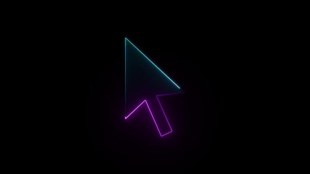 Glowing neon mouse pointer arrow icon on a black background animation.