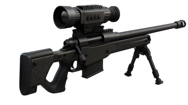 Futuristic 3D Render of Custom AWM Sniper Rifle with Carbon Fiber and Thermal Scope – Transparent PNG
