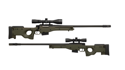 Side-by-Side Comparison of Real and Video Game-Inspired AWM with HUD Overlay – Transparent PNG