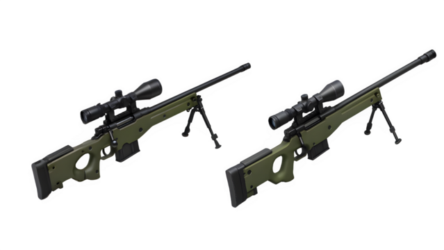 Side-by-Side PNG Comparison of Real AWM and Video Game-Inspired AWM with HUD Overlay - Powered by Adobe