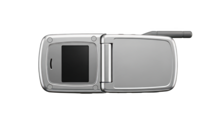 Silver flip cell phone open isolated on transparent background
