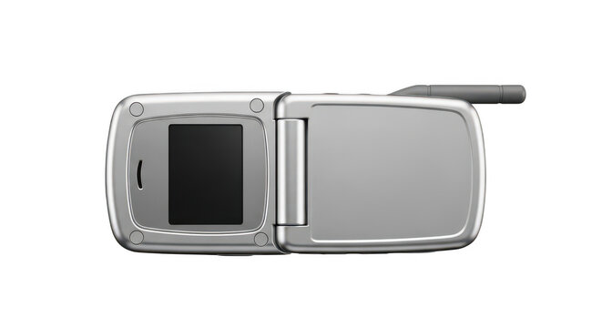 Silver flip cell phone open isolated on transparent background - Powered by Adobe
