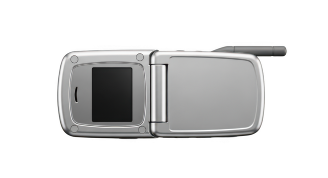 Silver flip cell phone open isolated on transparent background