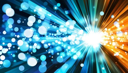 Stunning Teal and Blue Explosion with Radiating Beams and Sparkling Circles Glowing Brightly